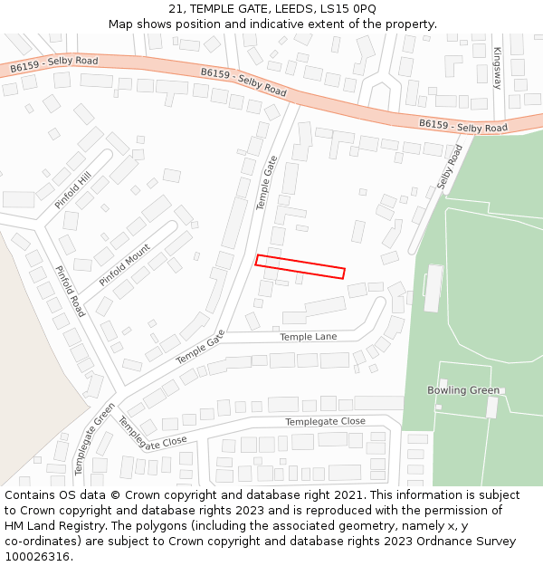 21, TEMPLE GATE, LEEDS, LS15 0PQ: Location map and indicative extent of plot