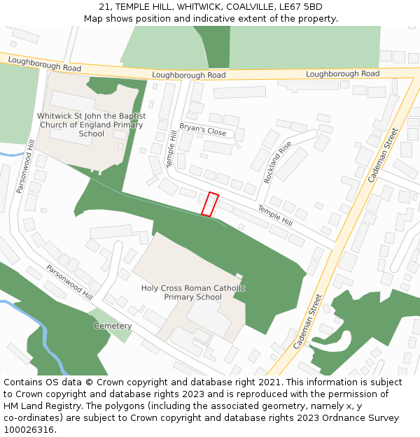 21, TEMPLE HILL, WHITWICK, COALVILLE, LE67 5BD: Location map and indicative extent of plot