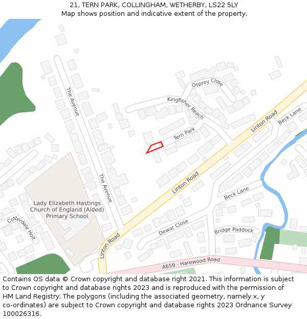 21, TERN PARK, COLLINGHAM, WETHERBY, LS22 5LY: Location map and indicative extent of plot