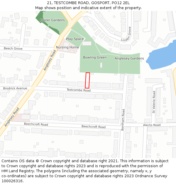 21, TESTCOMBE ROAD, GOSPORT, PO12 2EL: Location map and indicative extent of plot