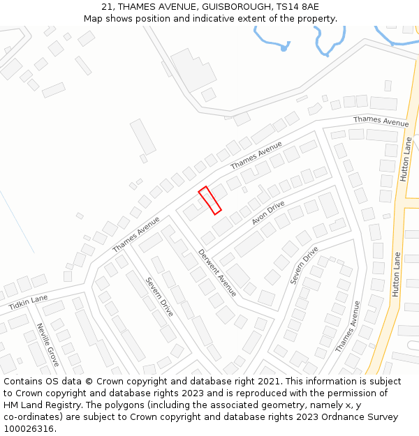 21, THAMES AVENUE, GUISBOROUGH, TS14 8AE: Location map and indicative extent of plot