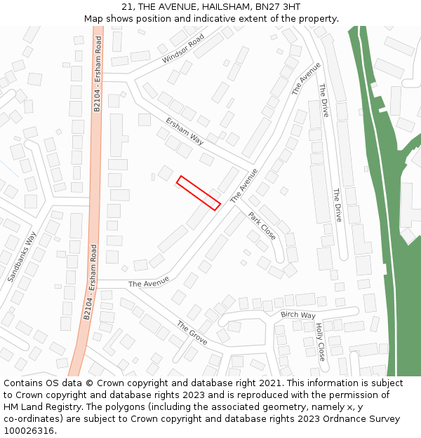 21, THE AVENUE, HAILSHAM, BN27 3HT: Location map and indicative extent of plot