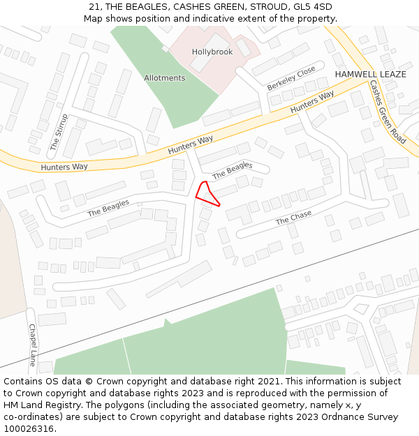 21, THE BEAGLES, CASHES GREEN, STROUD, GL5 4SD: Location map and indicative extent of plot