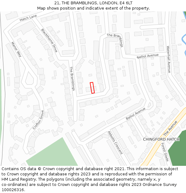 21, THE BRAMBLINGS, LONDON, E4 6LT: Location map and indicative extent of plot