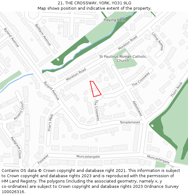 21, THE CROSSWAY, YORK, YO31 9LG: Location map and indicative extent of plot