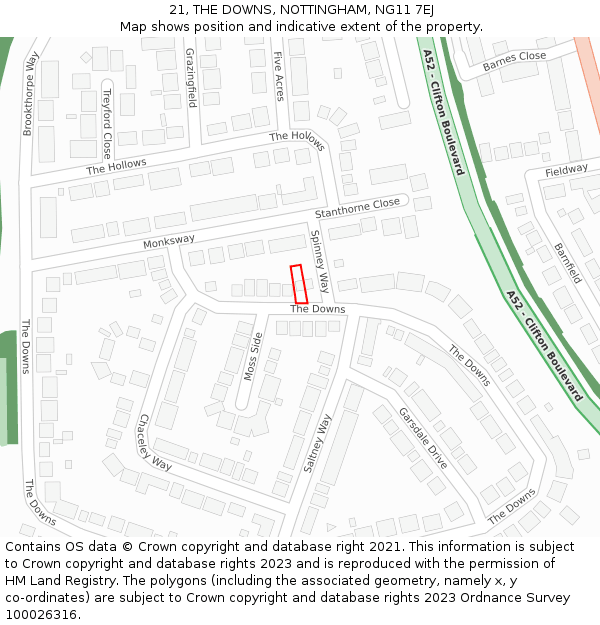 21, THE DOWNS, NOTTINGHAM, NG11 7EJ: Location map and indicative extent of plot