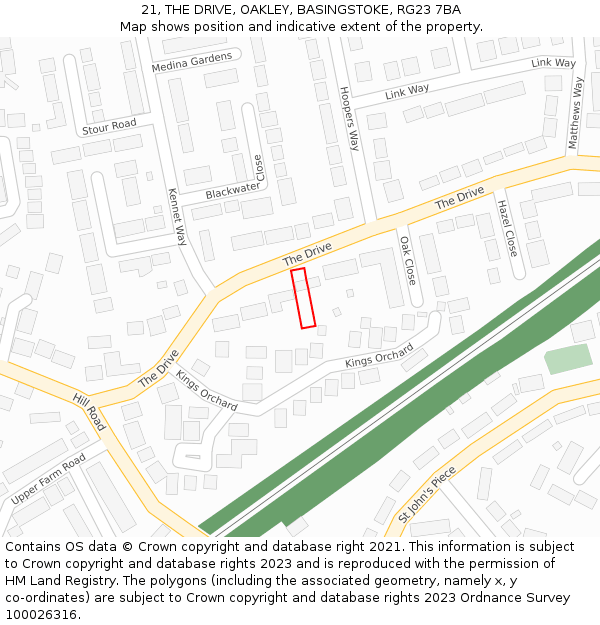 21, THE DRIVE, OAKLEY, BASINGSTOKE, RG23 7BA: Location map and indicative extent of plot