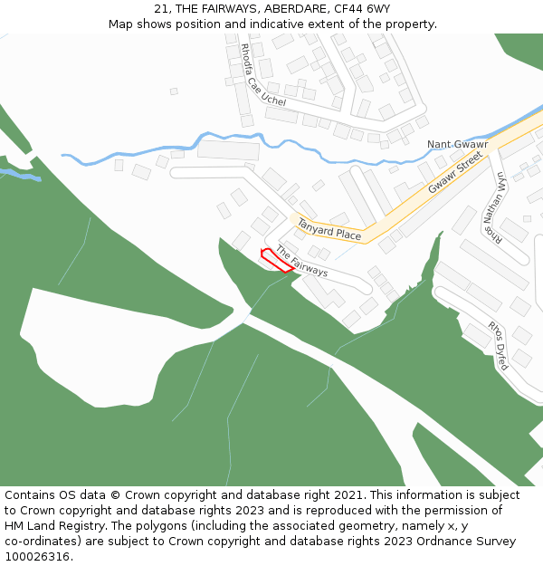 21, THE FAIRWAYS, ABERDARE, CF44 6WY: Location map and indicative extent of plot