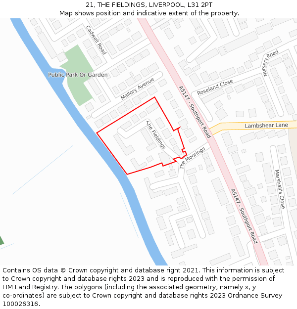 21, THE FIELDINGS, LIVERPOOL, L31 2PT: Location map and indicative extent of plot