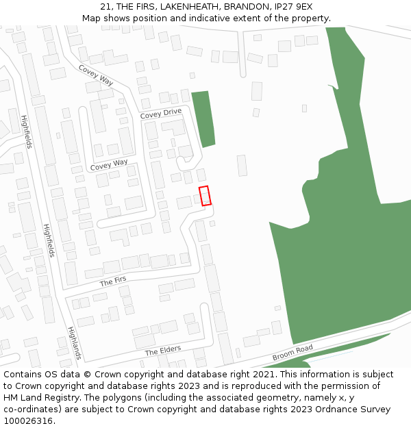 21, THE FIRS, LAKENHEATH, BRANDON, IP27 9EX: Location map and indicative extent of plot
