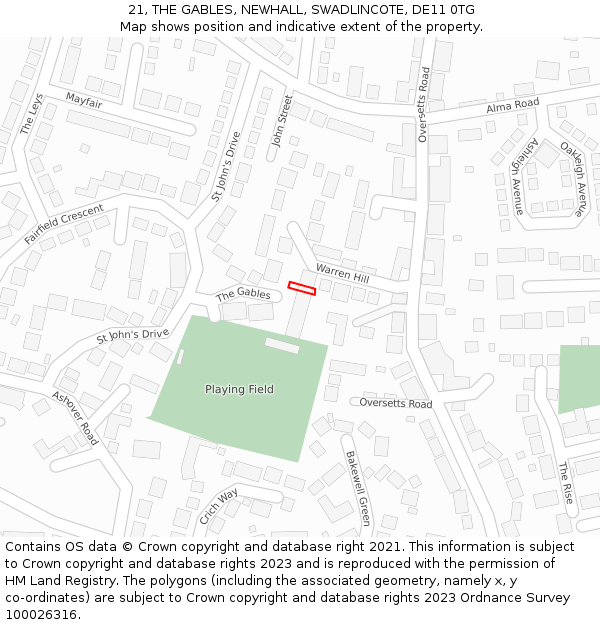 21, THE GABLES, NEWHALL, SWADLINCOTE, DE11 0TG: Location map and indicative extent of plot