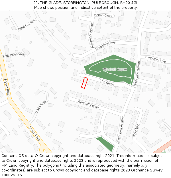 21, THE GLADE, STORRINGTON, PULBOROUGH, RH20 4GL: Location map and indicative extent of plot