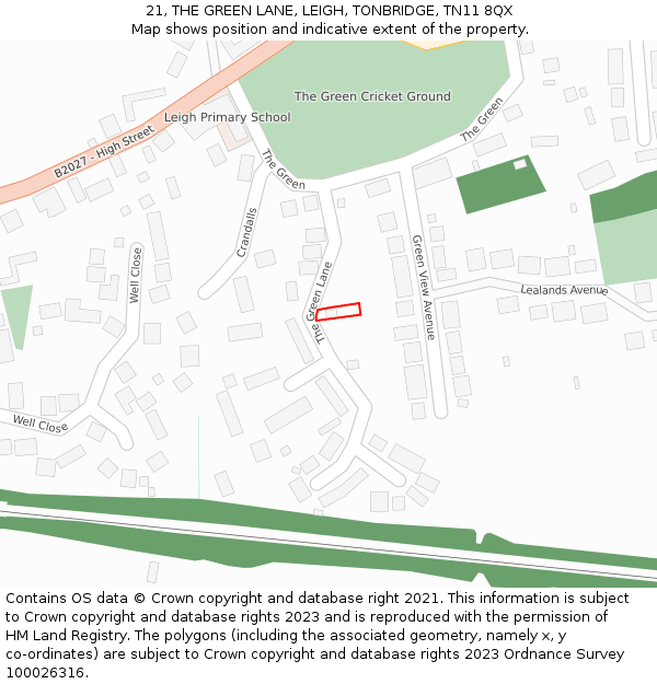 21, THE GREEN LANE, LEIGH, TONBRIDGE, TN11 8QX: Location map and indicative extent of plot