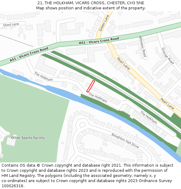 21, THE HOLKHAM, VICARS CROSS, CHESTER, CH3 5NE: Location map and indicative extent of plot