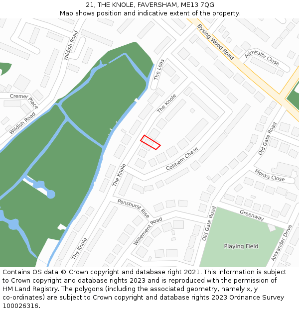 21, THE KNOLE, FAVERSHAM, ME13 7QG: Location map and indicative extent of plot