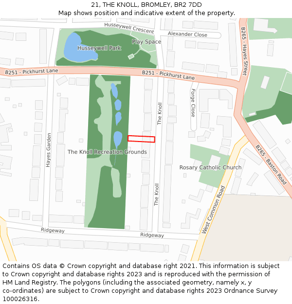 21, THE KNOLL, BROMLEY, BR2 7DD: Location map and indicative extent of plot