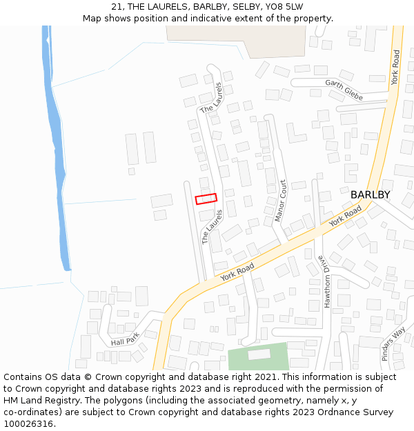 21, THE LAURELS, BARLBY, SELBY, YO8 5LW: Location map and indicative extent of plot