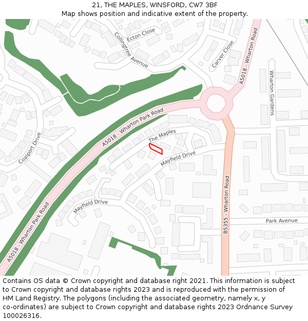 21, THE MAPLES, WINSFORD, CW7 3BF: Location map and indicative extent of plot