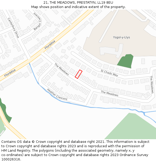 21, THE MEADOWS, PRESTATYN, LL19 8EU: Location map and indicative extent of plot