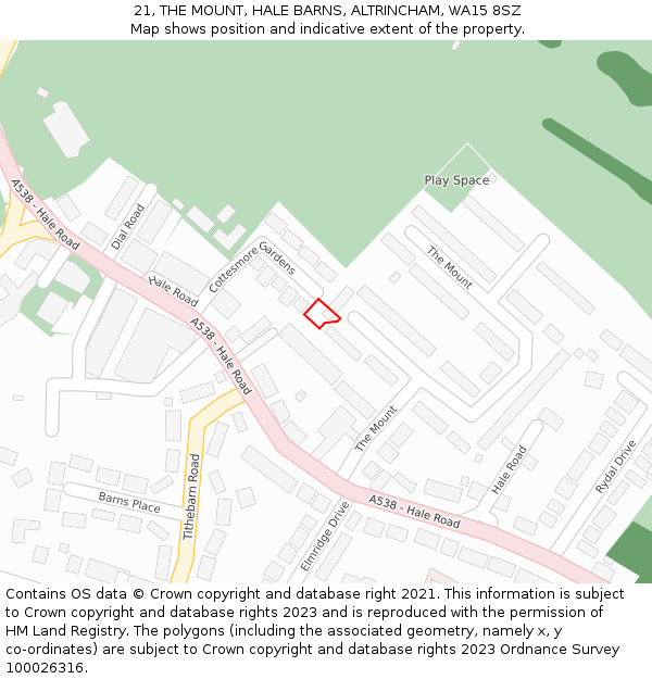21, THE MOUNT, HALE BARNS, ALTRINCHAM, WA15 8SZ: Location map and indicative extent of plot