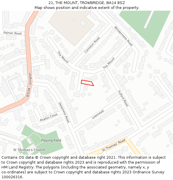 21, THE MOUNT, TROWBRIDGE, BA14 8SZ: Location map and indicative extent of plot