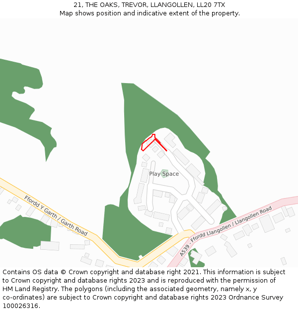 21, THE OAKS, TREVOR, LLANGOLLEN, LL20 7TX: Location map and indicative extent of plot