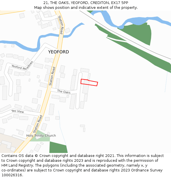 21, THE OAKS, YEOFORD, CREDITON, EX17 5PP: Location map and indicative extent of plot