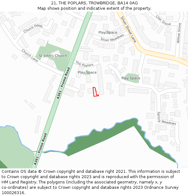21, THE POPLARS, TROWBRIDGE, BA14 0AG: Location map and indicative extent of plot
