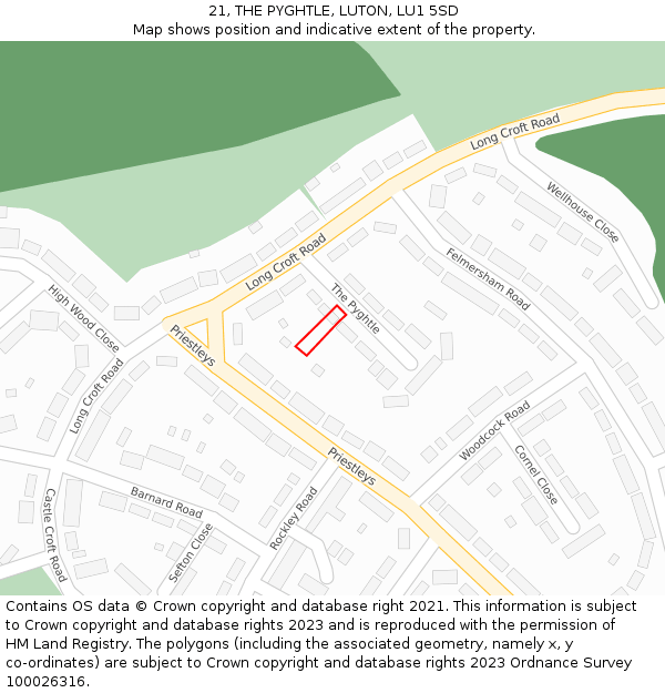 21, THE PYGHTLE, LUTON, LU1 5SD: Location map and indicative extent of plot