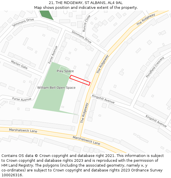 21, THE RIDGEWAY, ST ALBANS, AL4 9AL: Location map and indicative extent of plot