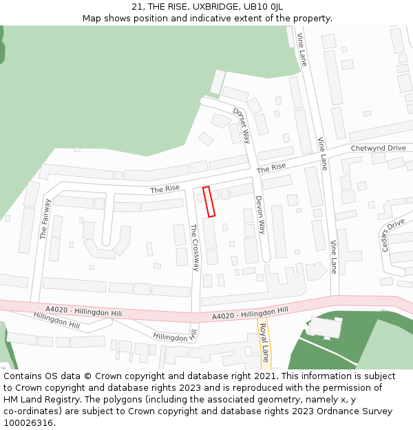 21, THE RISE, UXBRIDGE, UB10 0JL: Location map and indicative extent of plot