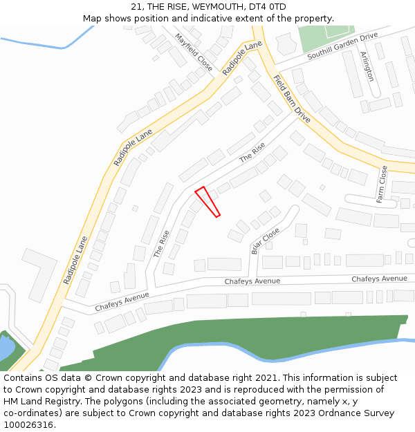 21, THE RISE, WEYMOUTH, DT4 0TD: Location map and indicative extent of plot