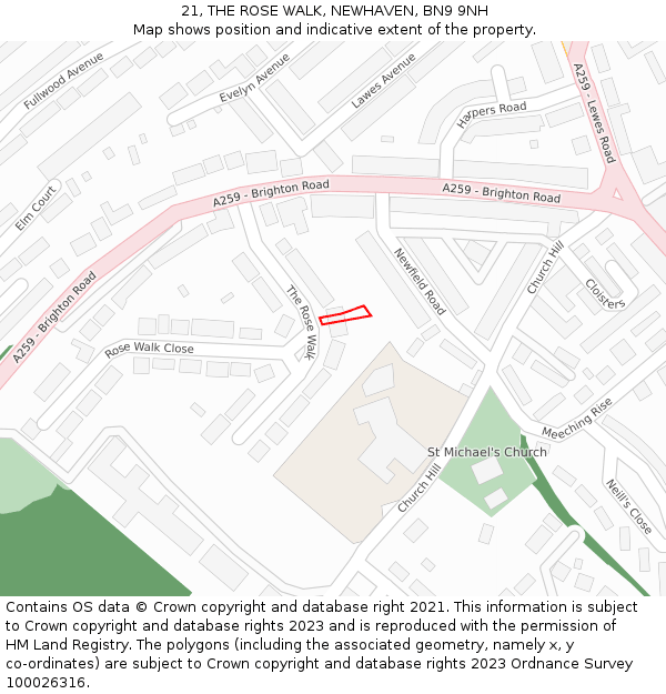 21, THE ROSE WALK, NEWHAVEN, BN9 9NH: Location map and indicative extent of plot