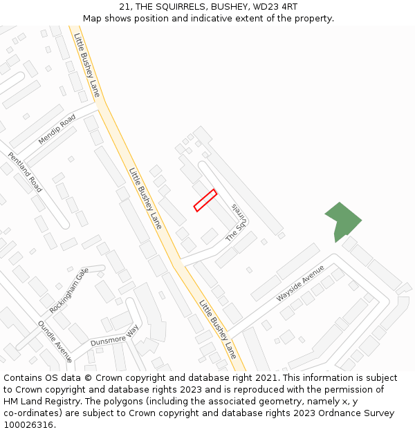 21, THE SQUIRRELS, BUSHEY, WD23 4RT: Location map and indicative extent of plot