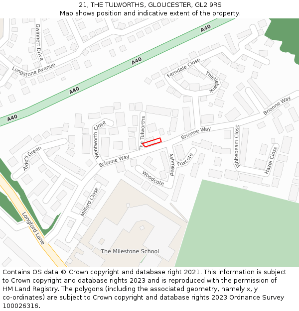 21, THE TULWORTHS, GLOUCESTER, GL2 9RS: Location map and indicative extent of plot