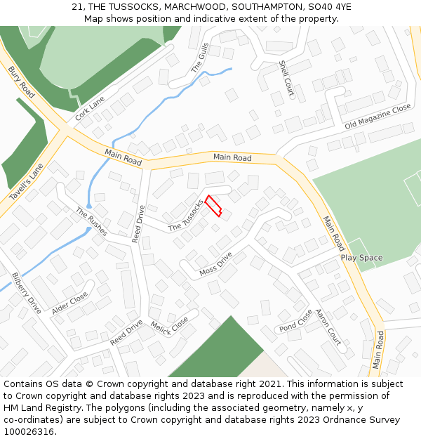 21, THE TUSSOCKS, MARCHWOOD, SOUTHAMPTON, SO40 4YE: Location map and indicative extent of plot