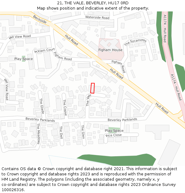 21, THE VALE, BEVERLEY, HU17 0RD: Location map and indicative extent of plot