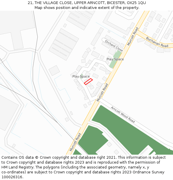 21, THE VILLAGE CLOSE, UPPER ARNCOTT, BICESTER, OX25 1QU: Location map and indicative extent of plot