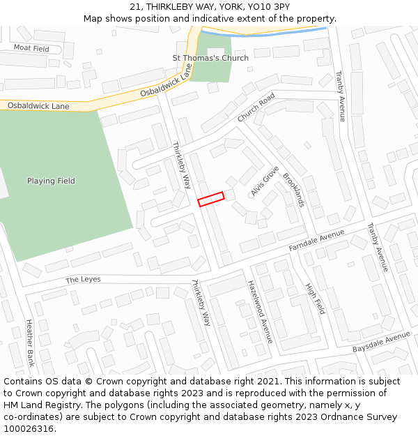 21, THIRKLEBY WAY, YORK, YO10 3PY: Location map and indicative extent of plot