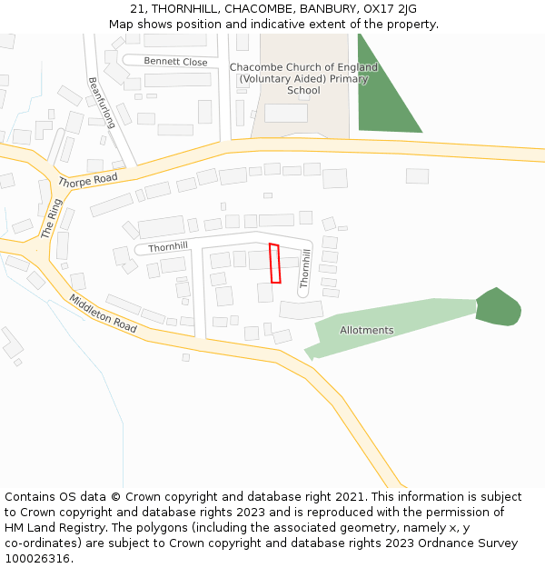 21, THORNHILL, CHACOMBE, BANBURY, OX17 2JG: Location map and indicative extent of plot