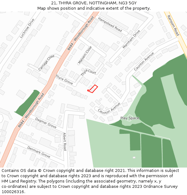 21, THYRA GROVE, NOTTINGHAM, NG3 5GY: Location map and indicative extent of plot