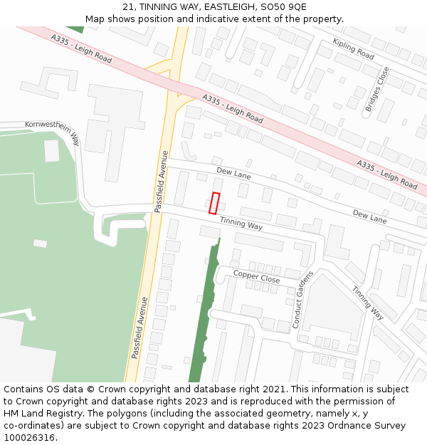 21, TINNING WAY, EASTLEIGH, SO50 9QE: Location map and indicative extent of plot