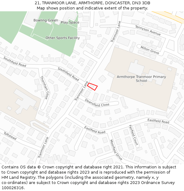 21, TRANMOOR LANE, ARMTHORPE, DONCASTER, DN3 3DB: Location map and indicative extent of plot