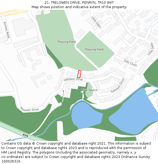 21, TRELOWEN DRIVE, PENRYN, TR10 9WT: Location map and indicative extent of plot