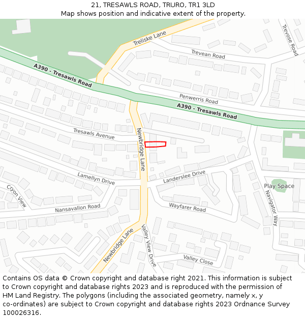 21, TRESAWLS ROAD, TRURO, TR1 3LD: Location map and indicative extent of plot