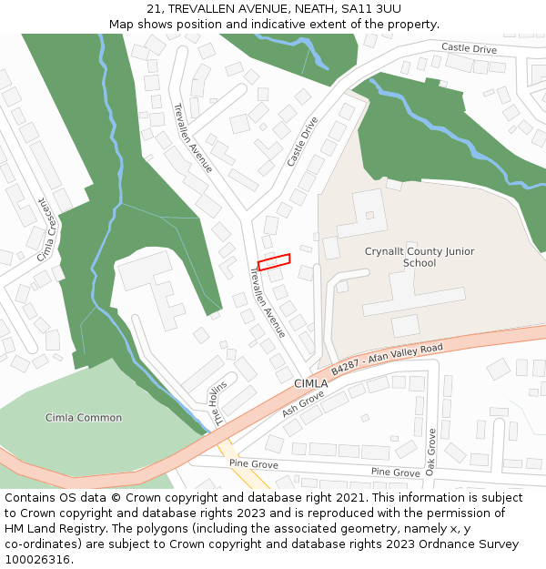 21, TREVALLEN AVENUE, NEATH, SA11 3UU: Location map and indicative extent of plot