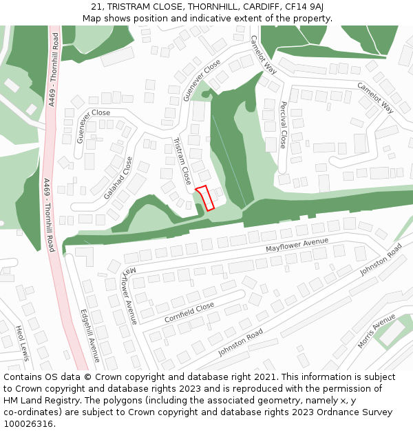 21, TRISTRAM CLOSE, THORNHILL, CARDIFF, CF14 9AJ: Location map and indicative extent of plot