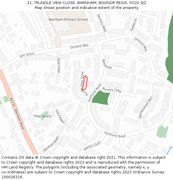 21, TRUNDLE VIEW CLOSE, BARNHAM, BOGNOR REGIS, PO22 0JZ: Location map and indicative extent of plot