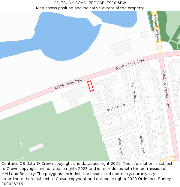 21, TRUNK ROAD, REDCAR, TS10 5BW: Location map and indicative extent of plot