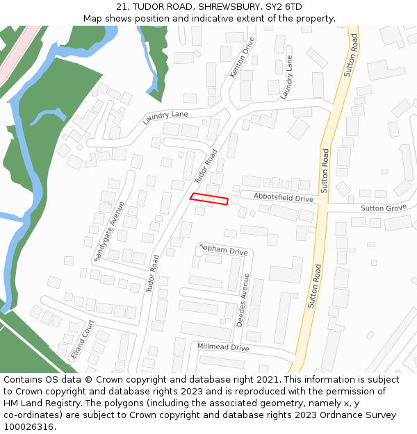 21, TUDOR ROAD, SHREWSBURY, SY2 6TD: Location map and indicative extent of plot